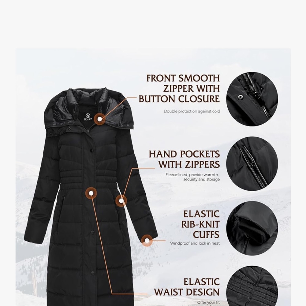 Black insulated Long Puffer Coat with Hood size medium new with tags